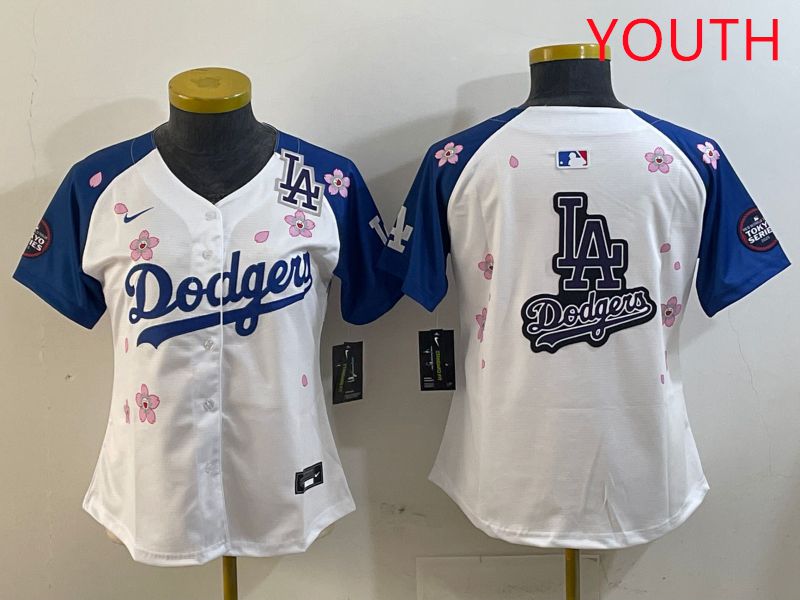 Youth Los Angeles Dodgers Blank White Blue Sakura Edition 2025 Nike MLB Jersey style 21